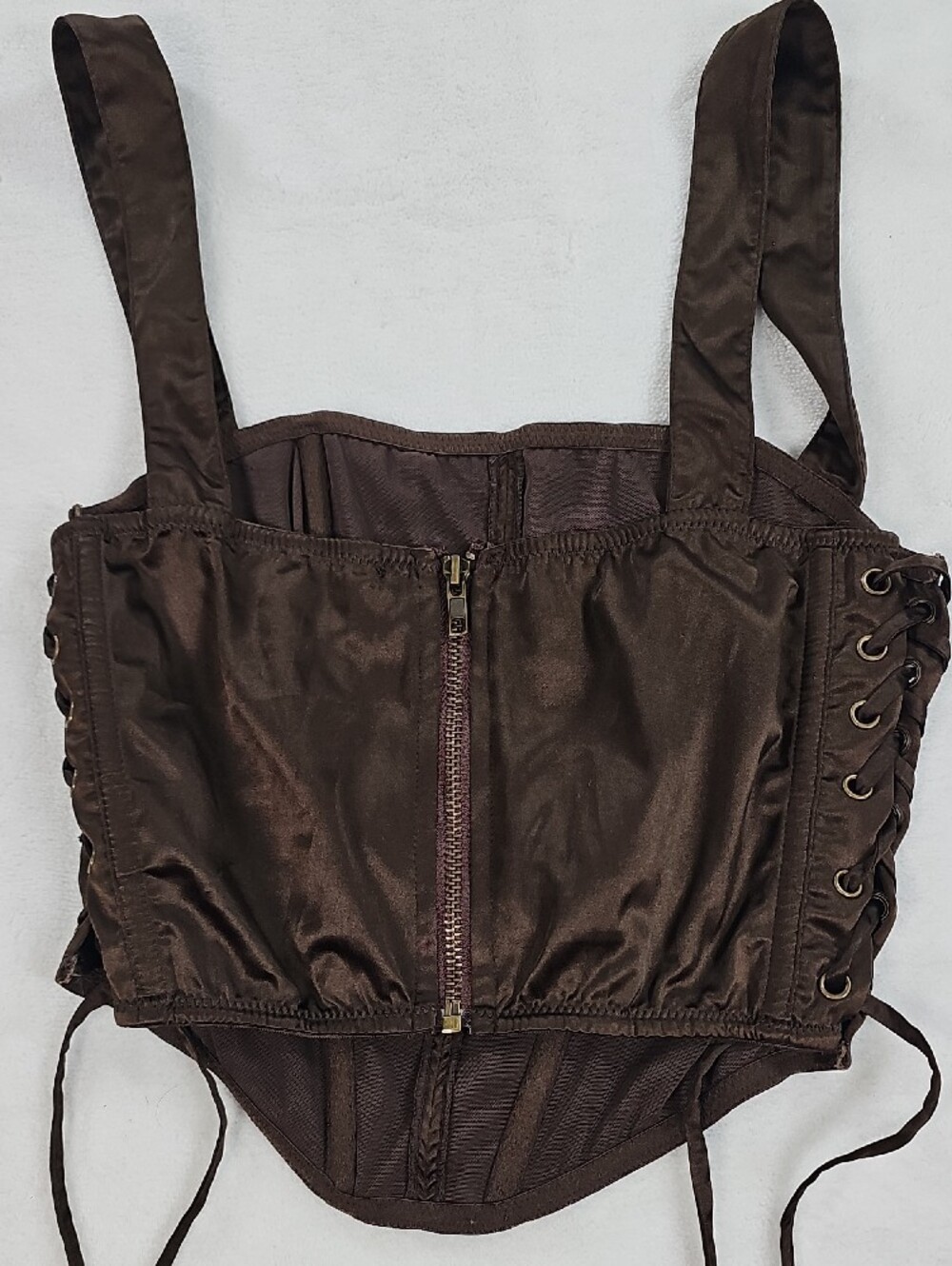 Urban Outfitters Brown Satin Lace Up Side Corset Top Size Large Zipper Back - Picture 5 of 9